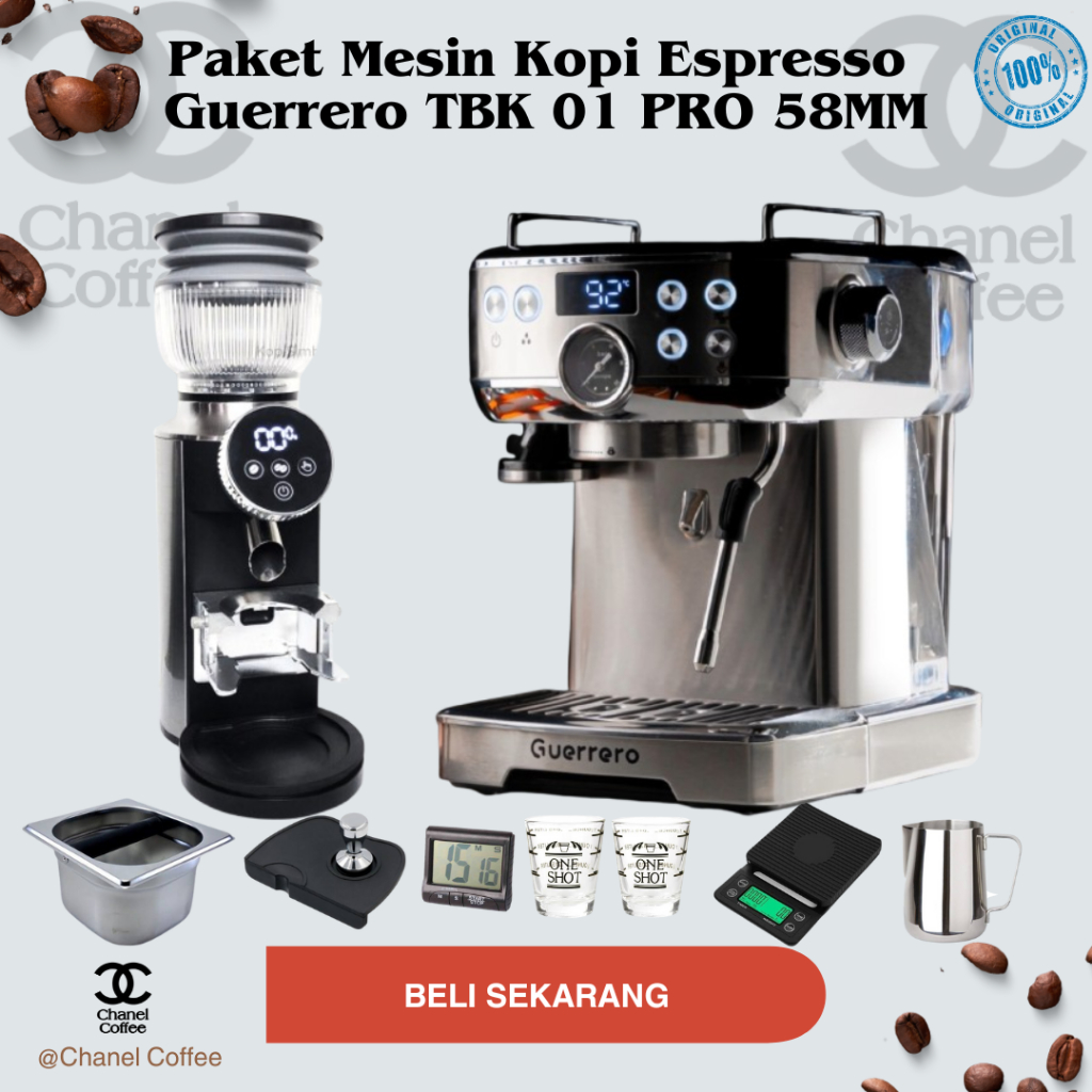 Mesin Kopi Espresso GUERRERO TBK 01 PRO + GRINDER CG003 + Tools