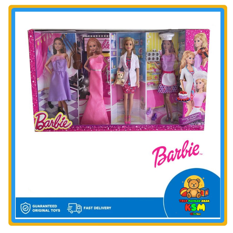 Barbie Career Fashion Pack CJF99 – Set Pakaian Karier Dokter, Koki & Pemain Biola dengan Boneka Barb