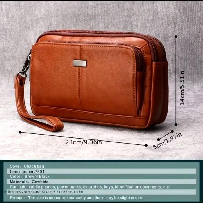 Clutch handbag kulit pria tas tangan kulit asli branded - coklat muda