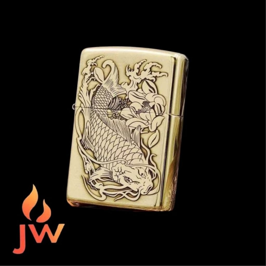 Korek Zippo Gold Full Grafir Motif Ikan Koi- Premium