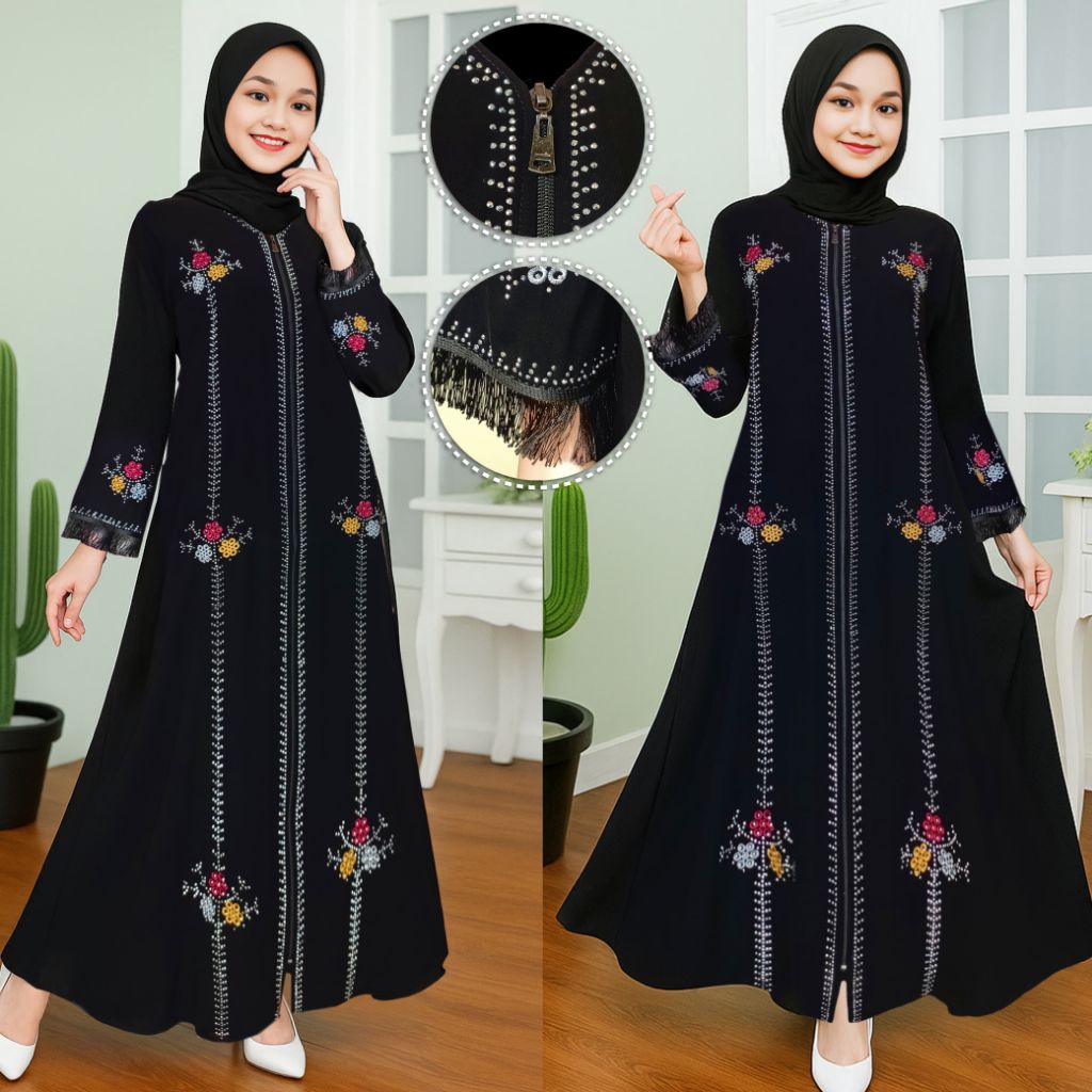 ABAYA ANAK DAN REMAJA// GAMIS ABAYA TURKEY KHUSUS  ANAK & REMAJA MATERIAL JET-BLACK HITAM PEKAT MOTI