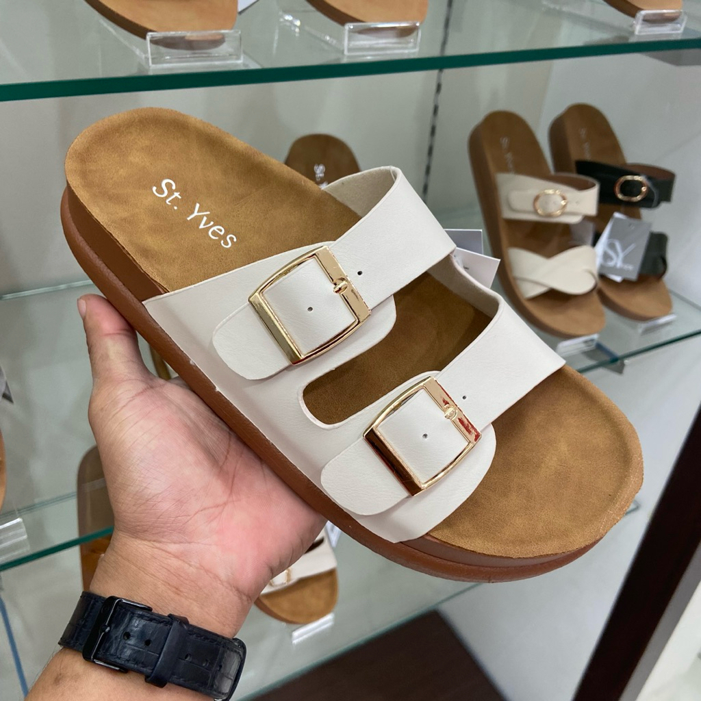 St yves sandal slide wanita hak 5cm double strap sangat empuk super comfy
