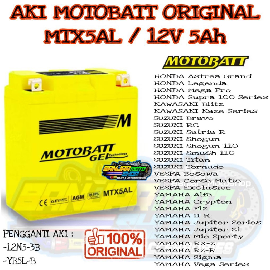 (MTX5AL) AKI MOTOBATT ORIGINAL Astrea Grand Legenda Mega Pro Supra 100 Series Blitz Kaze Satria R Sh