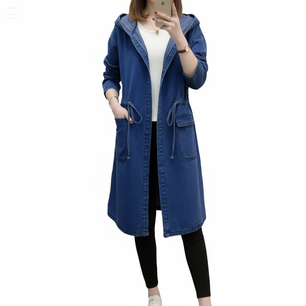 Melisa long cardy by Ana Hijab Hoodie kardigan jumbo ld 110 bahan jeans lembut / jenwash