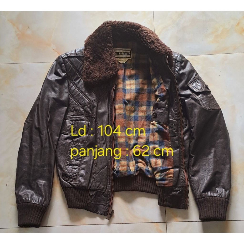 Jaket bomber pilot vintage bahan kulit sapi