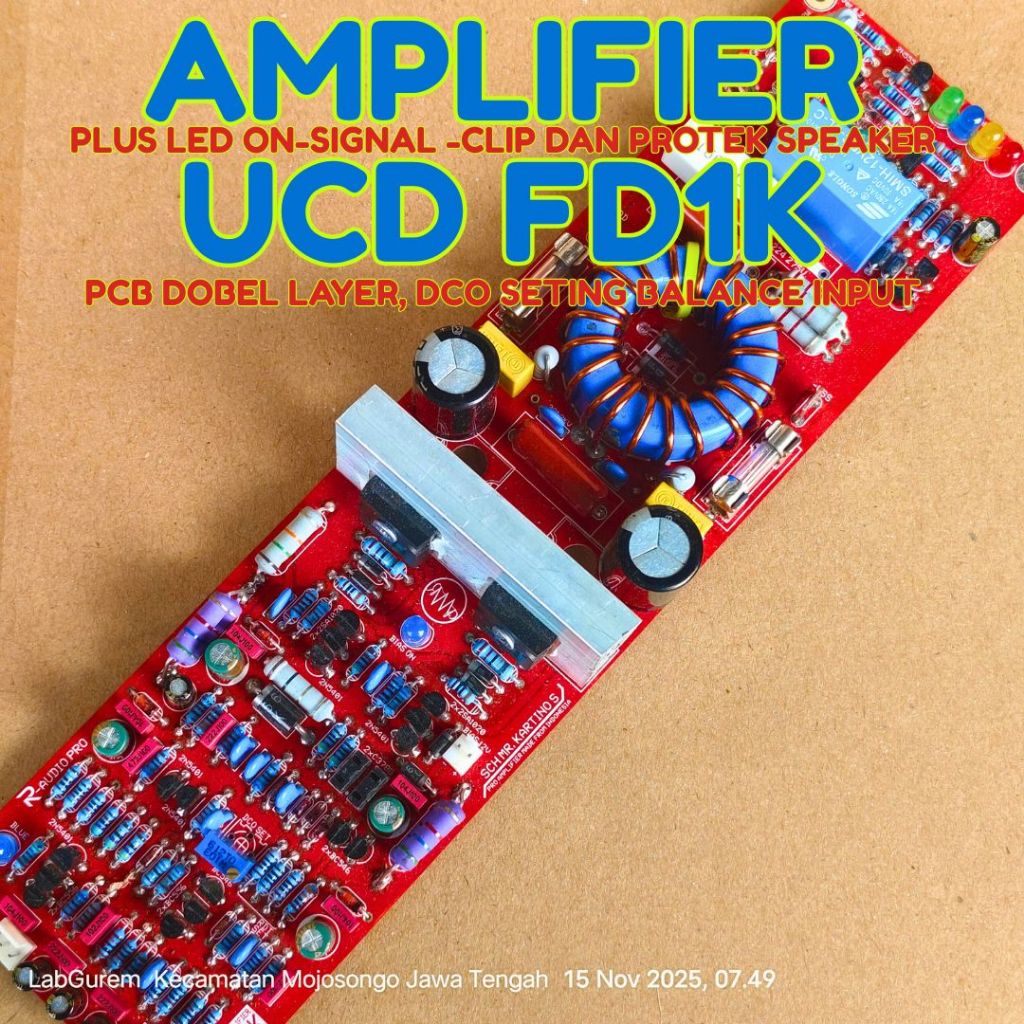 KIT AMPLIFIER CLASS D UCD FD1K BALANCE INPUT DCO SET- DC PROTEK PANEL INDIKATOR PCB DOBEL LAYER