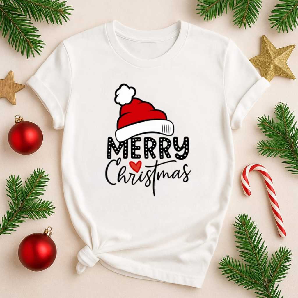 Kaos Oblong Natal NT30 Baju Natal Anak Dan Dewasa Couple Sekeluarga Baju Christmas Warna Putih Merah