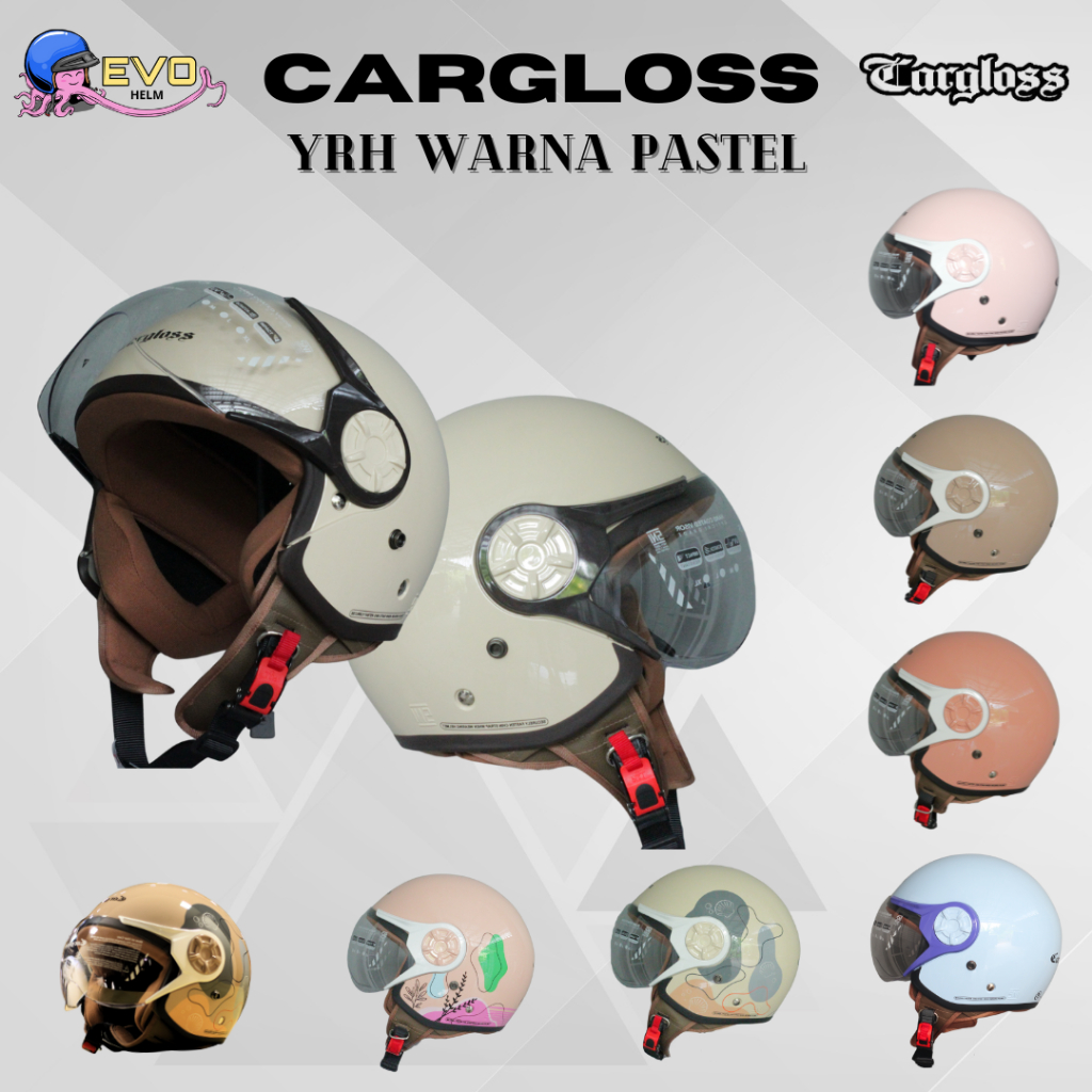 CARGLOSS WANITA HIJAB HALF FACE ORIGINAL WARNA PASTEL TERLARIS TERLENGKAP, CARGLOSS HELMET OFFICIAL