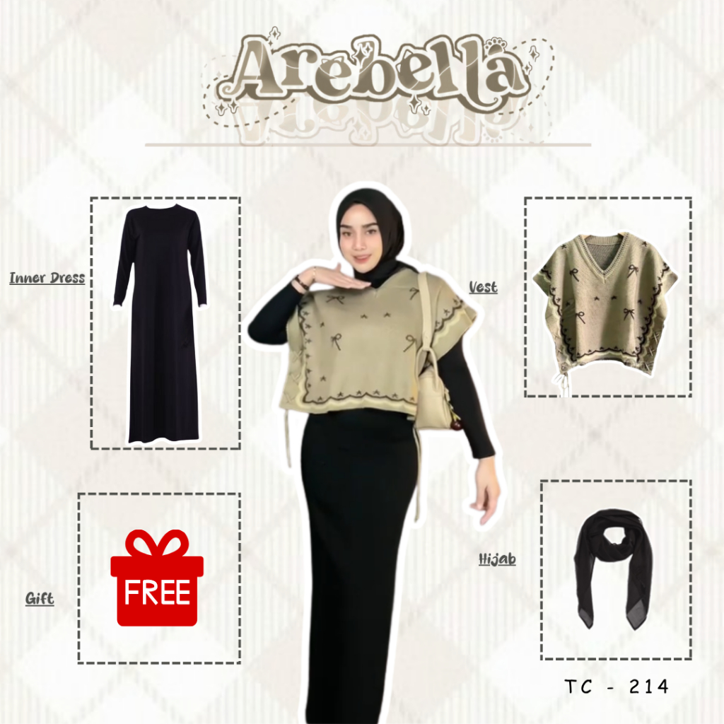 Outfit Wanita Kekinian( Inner Dres  + Vest Rajut + Hijab ) Ootd Remaja Kekinian SET TC-214
