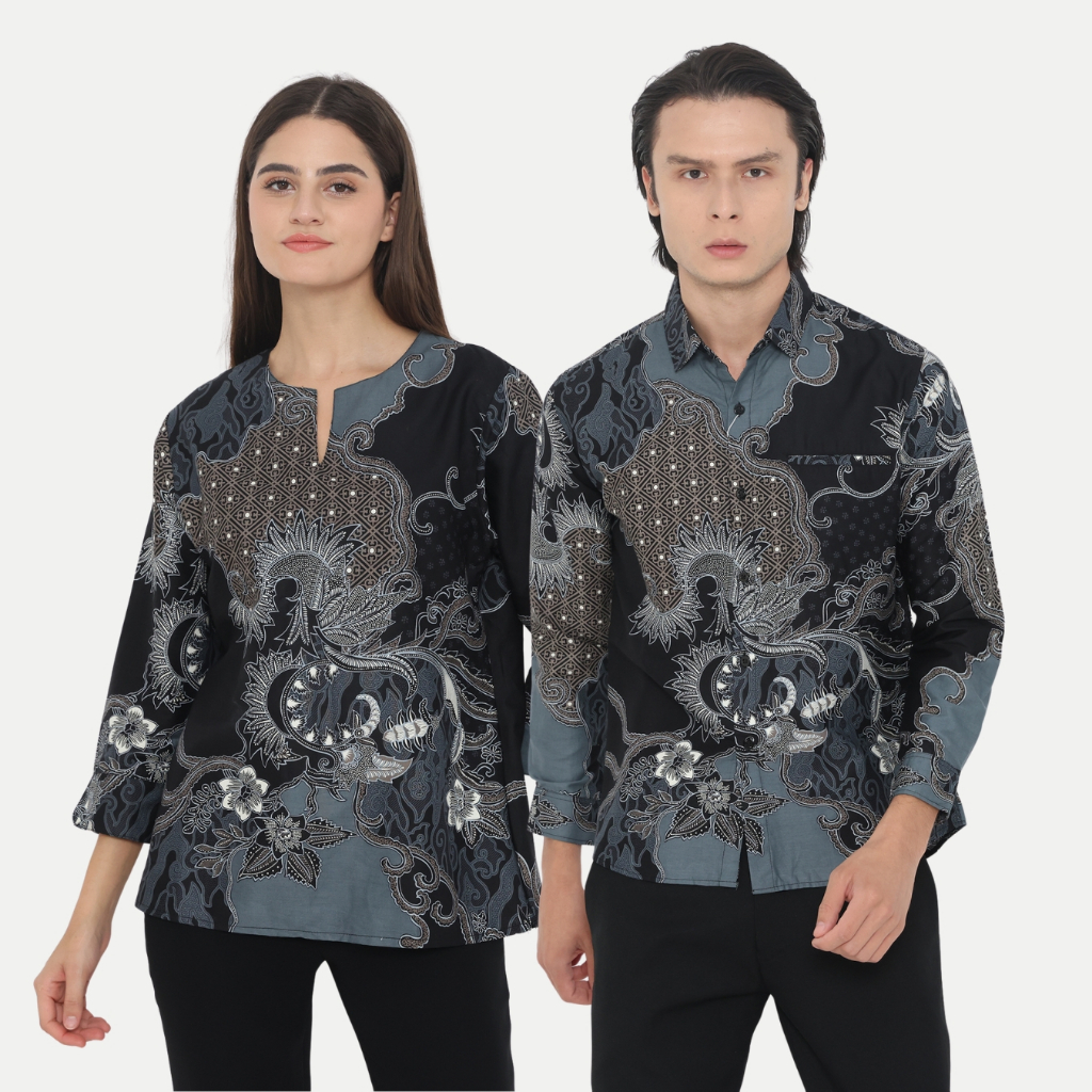 Dancus Batik Couple Atasan Batik Pria dan Wanita Warna Hitam OLR331