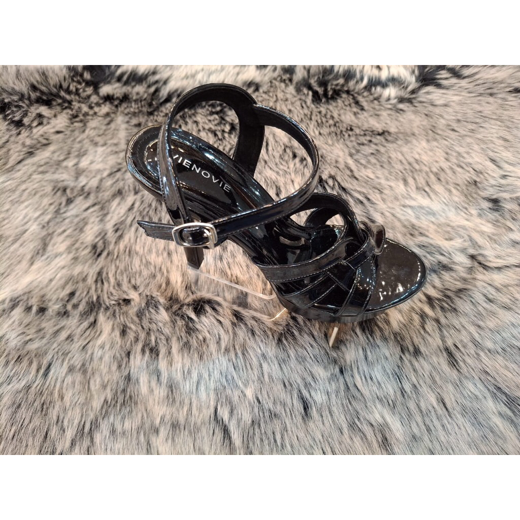 GEA HIGH HEELS WANITA HITAM GLOSSY TINGGI 12cm