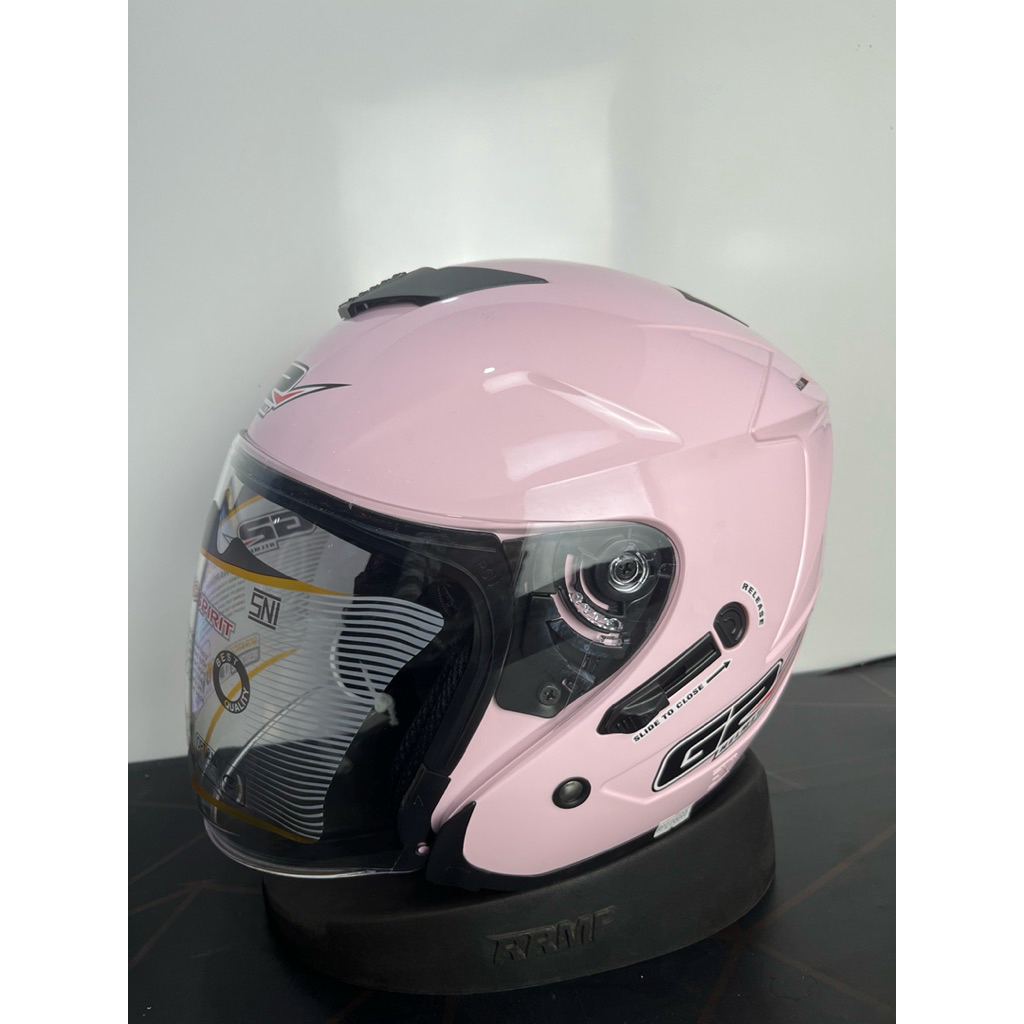 HELM G2 OPTIMAX SOLID PALE PINK HALF FACE DOUBLE VISOR SNI