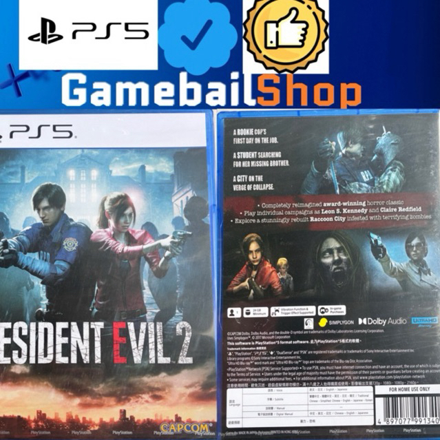 PS5 Game - Resident Evil 2 RE2 ( Reg 3 Asia / English ) Kaset Game BD Fisik