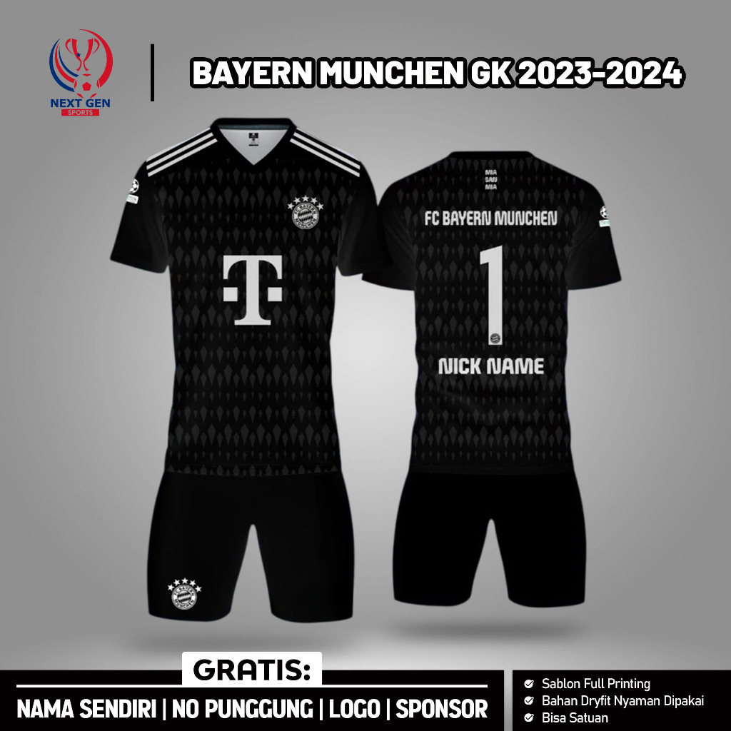 Jersey Bola Premium Bayern Munchen Kiper 2023 - 2024 [Gratis Nama dan Nomor Pungung]