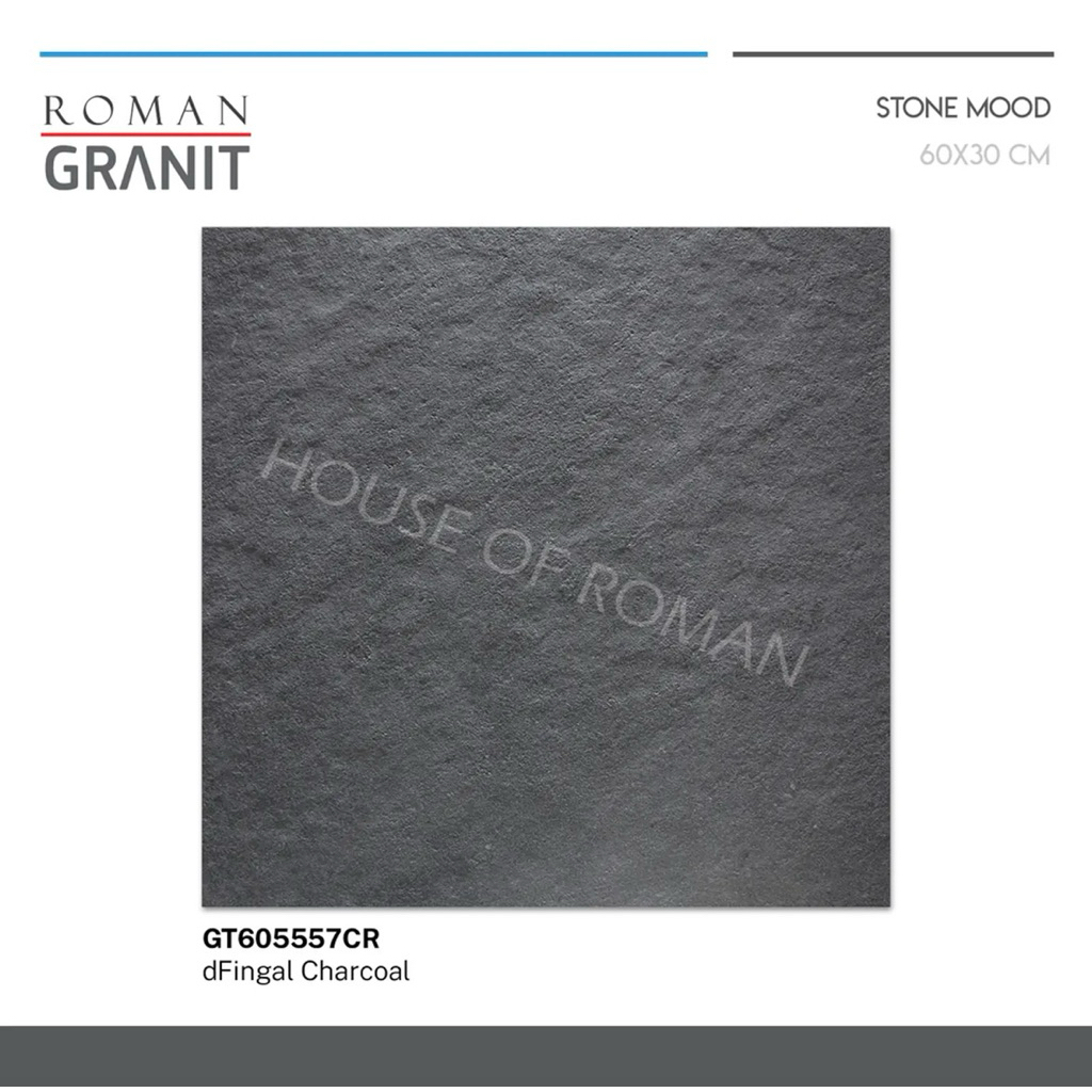 Roman Granit dFinggal Charcoal 60x60/Granit Carport Hitam 60x60/Granit Teras Kasar/Keramik Garasi Pe