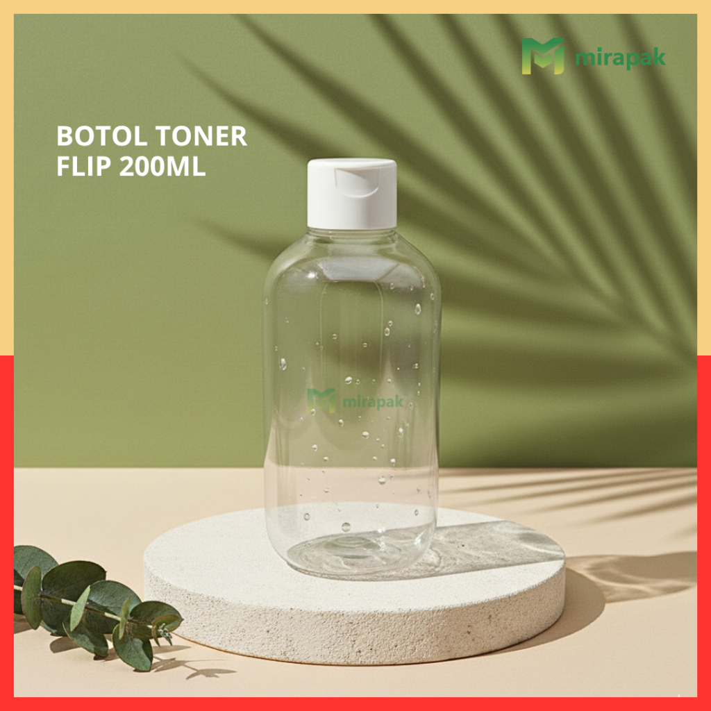 BOTOL TONER 200ML BENING CLEAR BULAT PET PLASTIK TEBAL - TUTUP FLIPTOP PUTIH - BOTOL MICELLAR WATER 