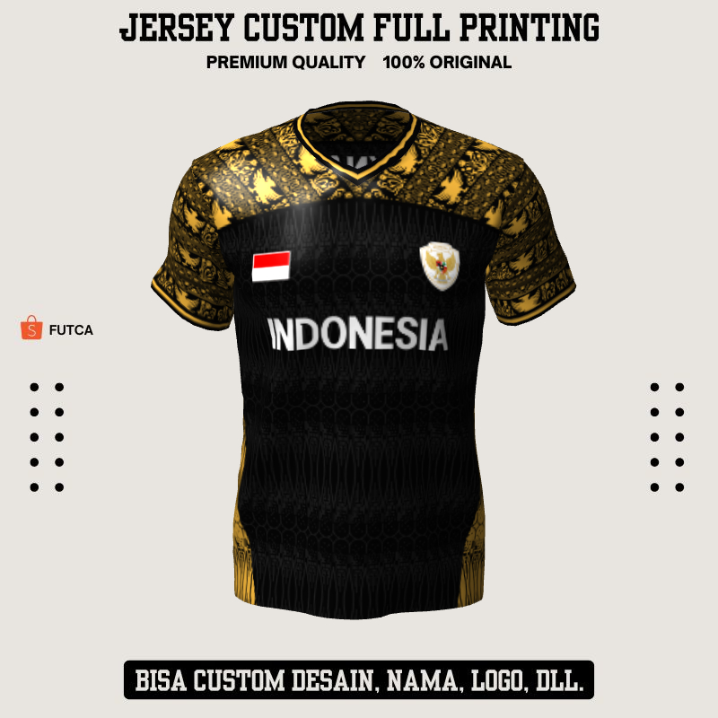Kaos Jersey Futsal Timnas Hitam Gold Motif Geometris 593