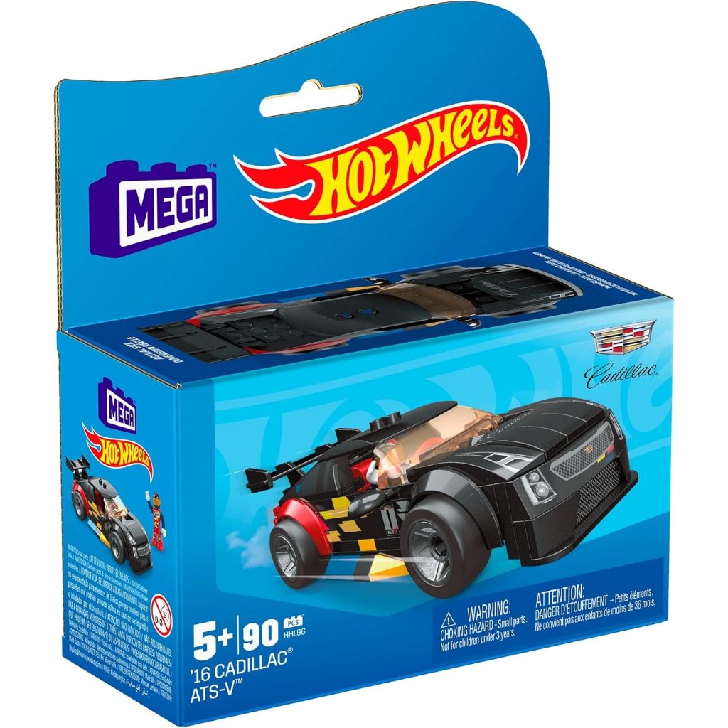 MEGA Hot Wheels Building Toy Race Car Playset, 16 Cadillac ATS-V with 90 Pieces, 1 Micro Action Figu