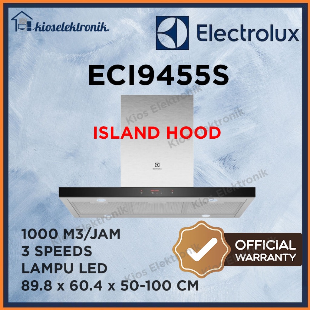 Electrolux ECI9455S Cooker Hood Island 90cm - SS430+ Black Glass