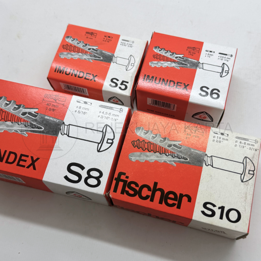 Fischer Fiser Angkur Beton Bata IMUNDEX Fiser Nylon Plug Anchor S5 S6 S8 S10 Box isi 100pcs dan 50pc