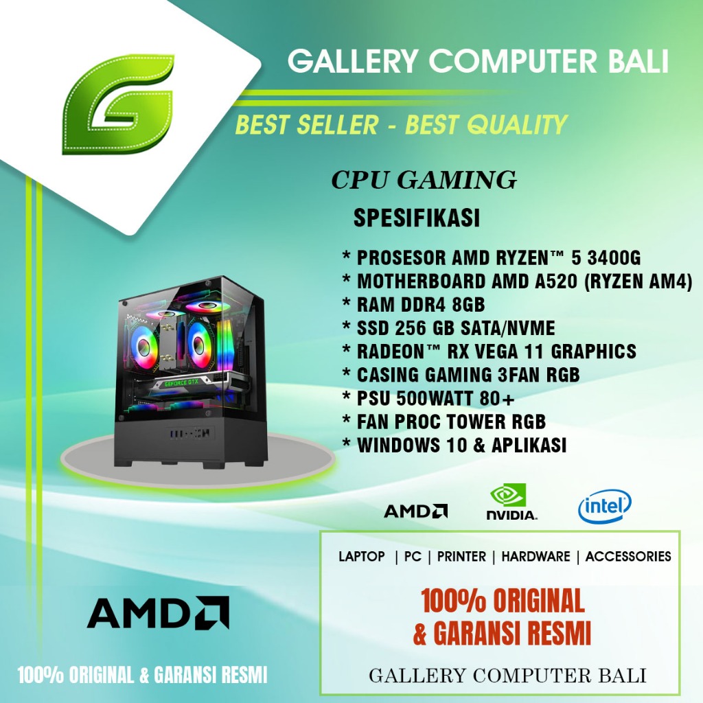 komputer gaming pc rakitan ryzen 5 3400g