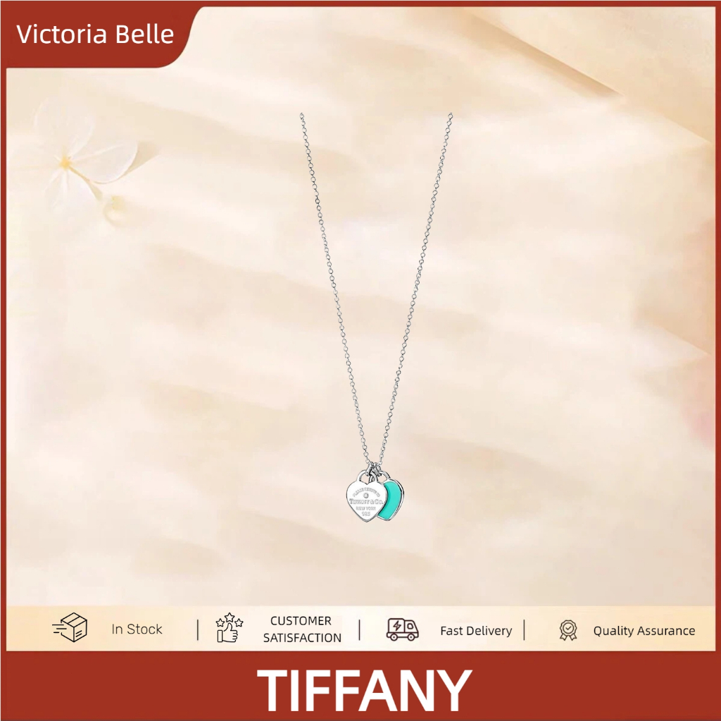 Victoria Belle | Tiffany Double Heart Enamel Necklace - Kalung Leher Klasik dengan Liontin Hati Biru