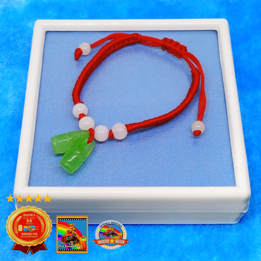 Gelang Tali Merah  Liontin Giok Model Ember Kembar Hijau