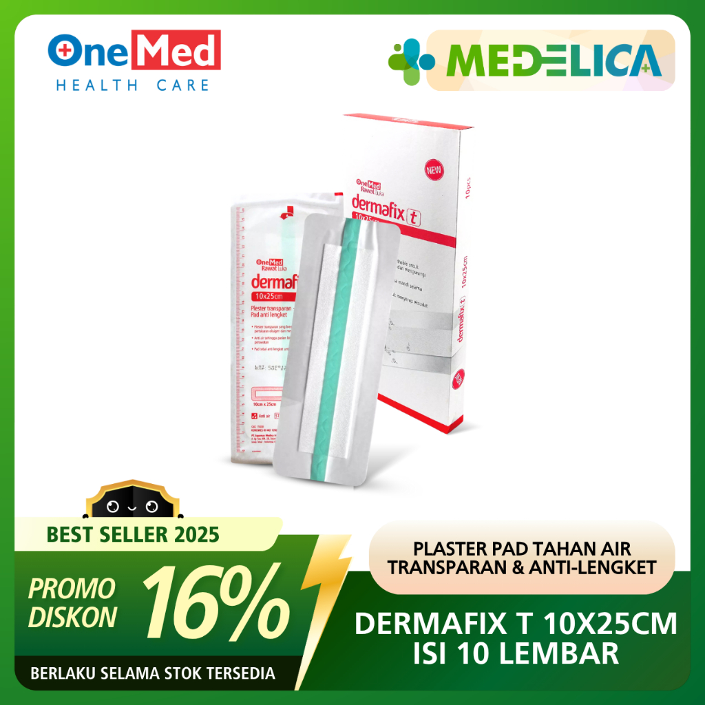 Plester Luka Besar DERMAFIX T 10 x 25cm Isi 10pcs ONEMED | Plester Transparan Anti Air P3K