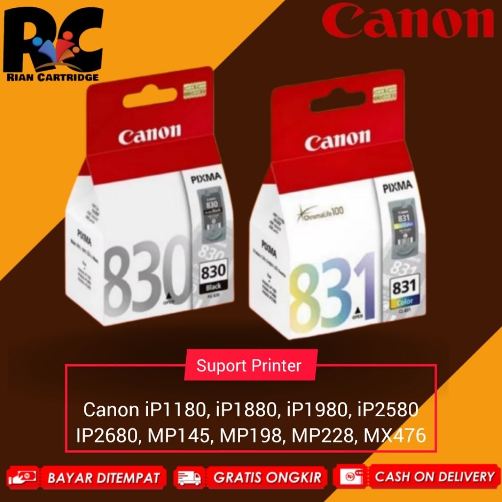 Tinta Cartridge Canon Lospek PG-830 CL-831 Black Colour Original Untuk Printer Canon Pixma: iP1180, 