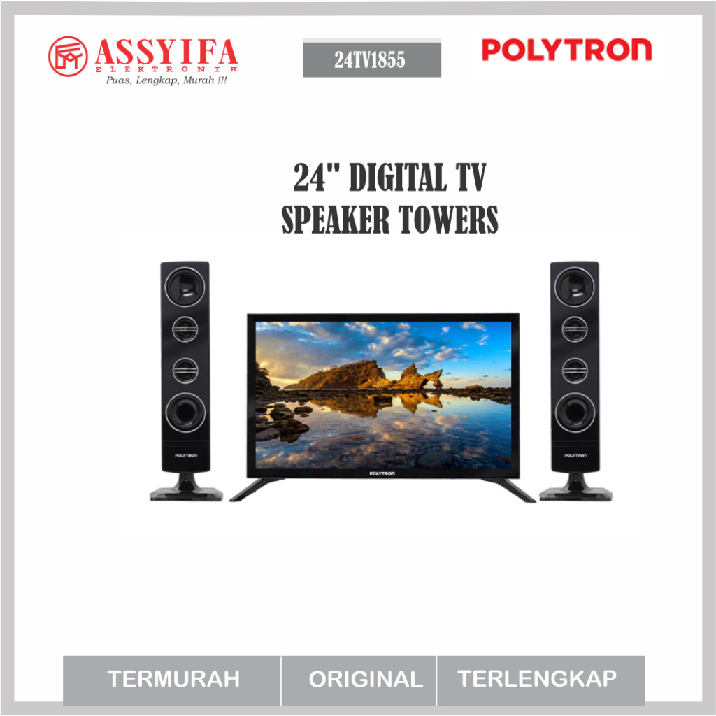 LED TV POLYTRON 24 INCH CINEMAX TOWER + SPEAKER TOWER + DIGITAL BARU GARANSI RESMI 100% ORIGINAL | P