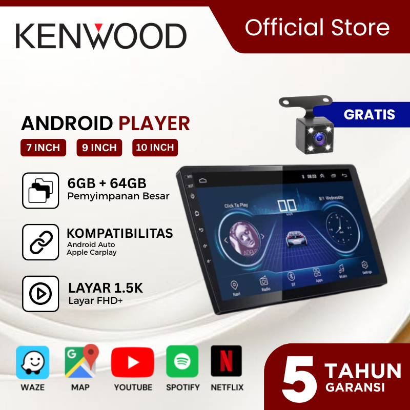Kenwood Head Unit Android 13 6GB+64GB 7/9/10 Inch 2Din Wifi GPS Wireless Carplay Bluetooth Universal