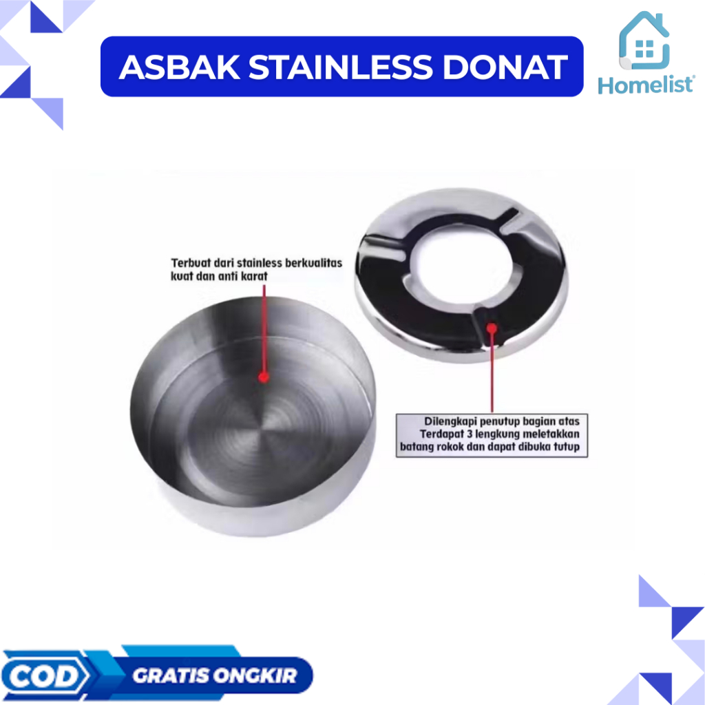 Asbak Bulat Stainless Steel Dengan Tutup / Asbak Model Donat 10cm / Asbak Cafe Unik Kekinian