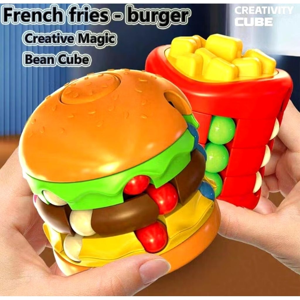 Mainan Puzzle Kubus Teka Teki Seri Makanan Burger dan Kentang Goreng / Burger Magic Bean Cube Kentan