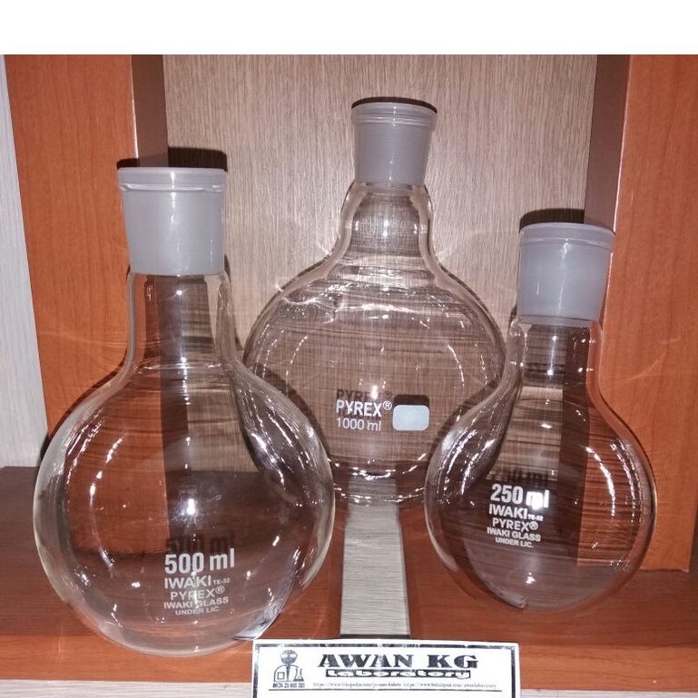 boiling flask 250ml / 500ml pyrex iwaqi one neck ns 29/32 labu didih 1 leher
