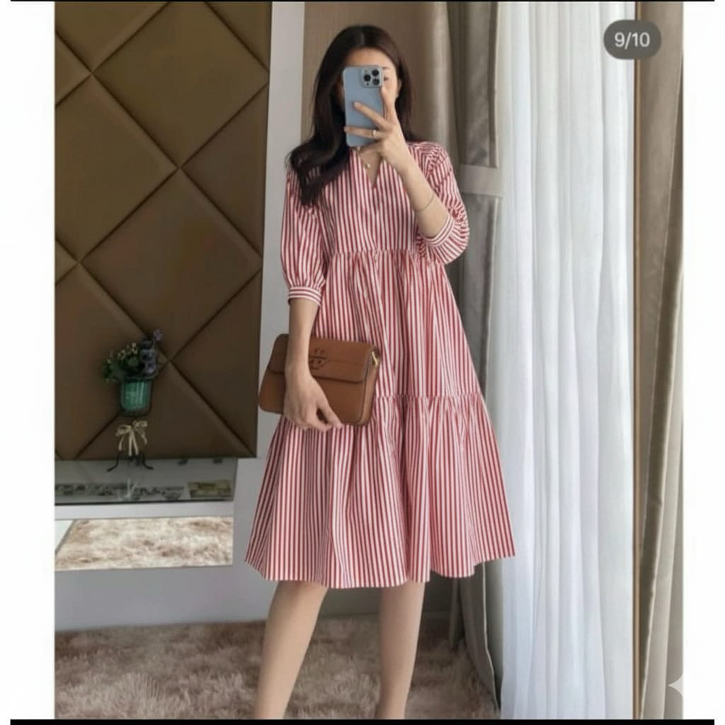 Tunik dress wanita salur terbaru tunik anggun salur dress kekinian terlaris