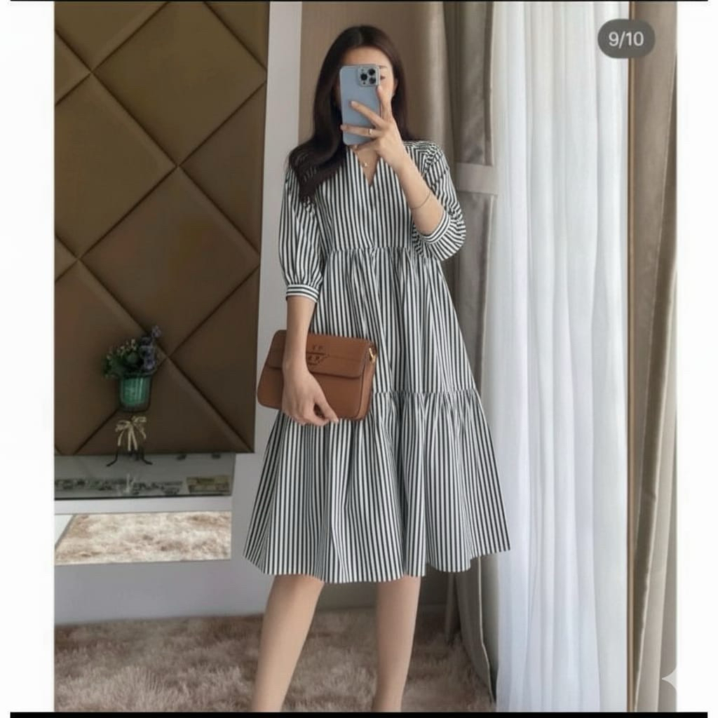 tunik dres salur wanita terbaru bahan katun dres viral salur kekinian nyaman