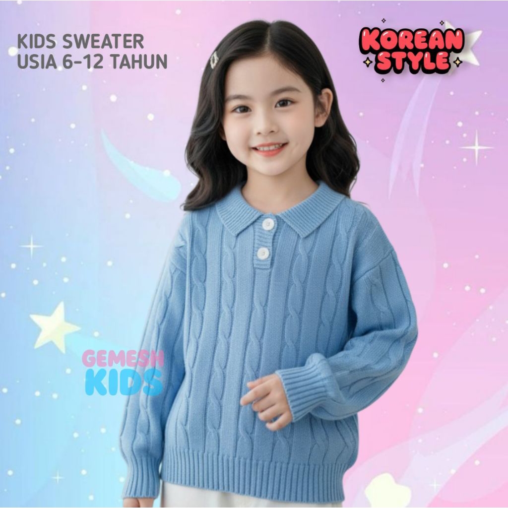 BAJU ATASAN SWEATER KNIT RAJUT ANAK PEREMPUAN DAN LAKI LAKI USIA 6-12 TAHUN FASHION KIDS KOREA STYLE
