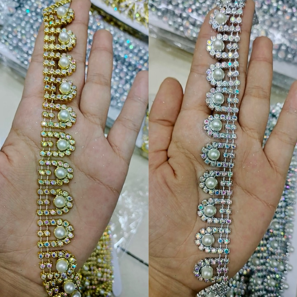 [ROLL] Aplikasi Payet Rangkai Jahit Model Juntai Mata Premium