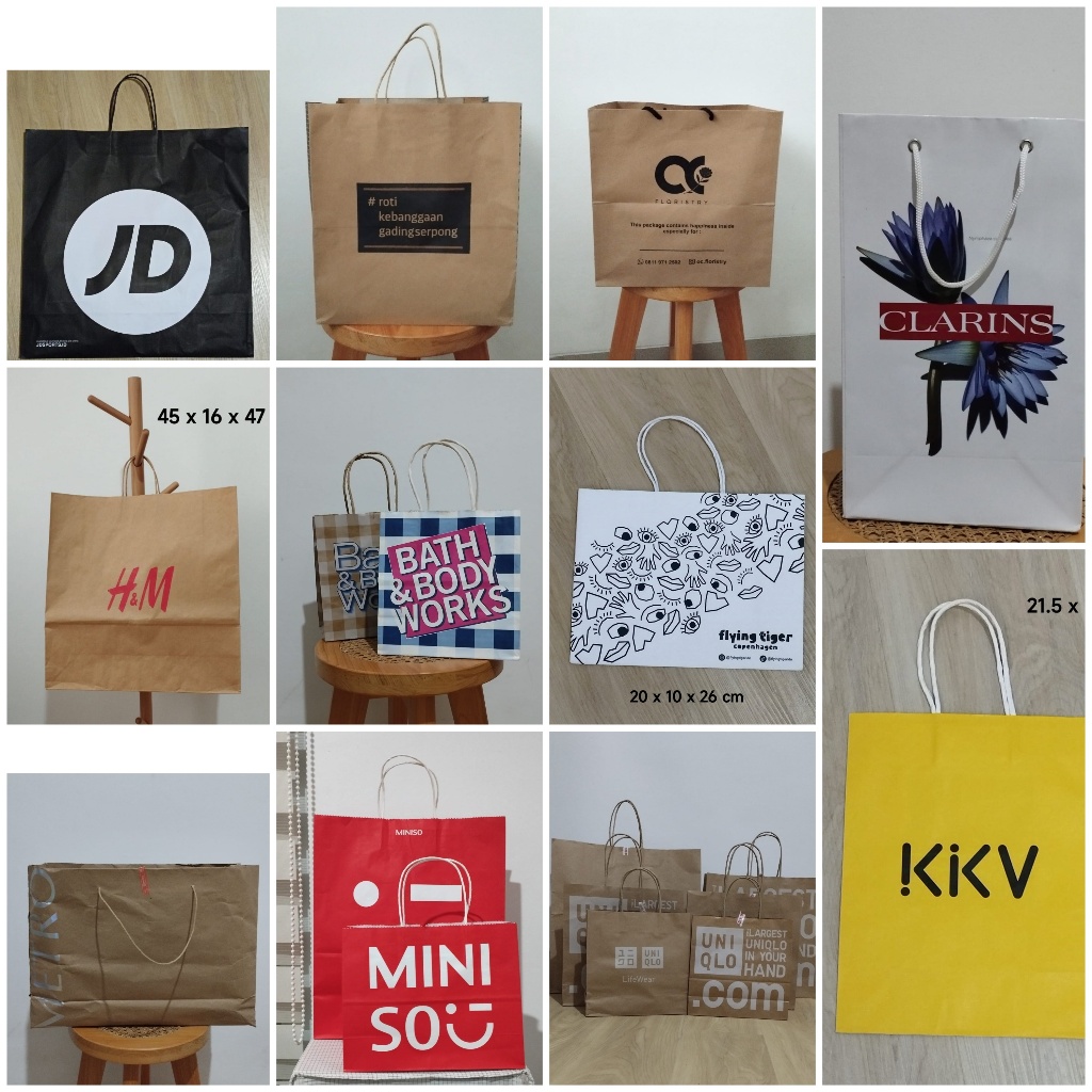 Paper Bag Uniqlo/H&M/Miniso/Bath & Body Works/Flying Tiger/KKV/Sociolla/Metro/Clarins/Floristry/JD/#