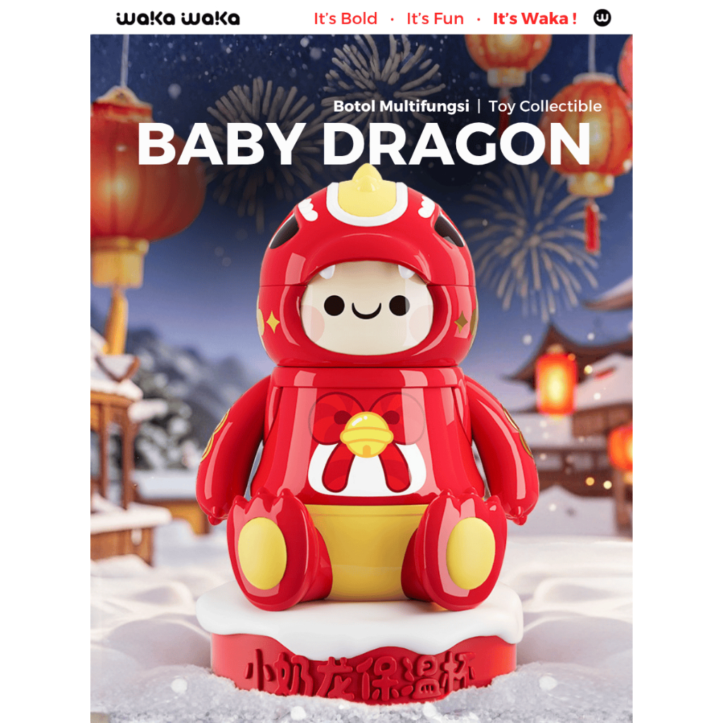 WAKA WAKA Baby Dragon Bottle Vacuum Insulated Termos 450ml Botol Minum Tumbler Karakter Lucu