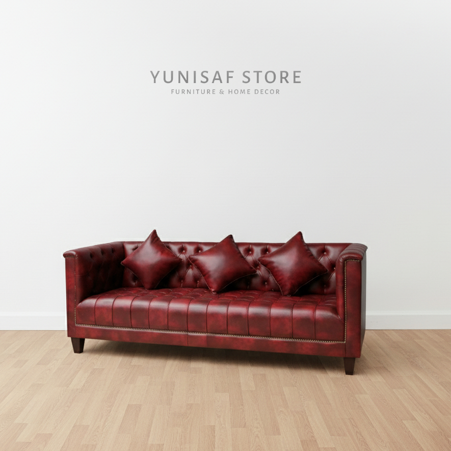 Sofa Minimalis Kayu Jati Lapis Kulit Sintetis