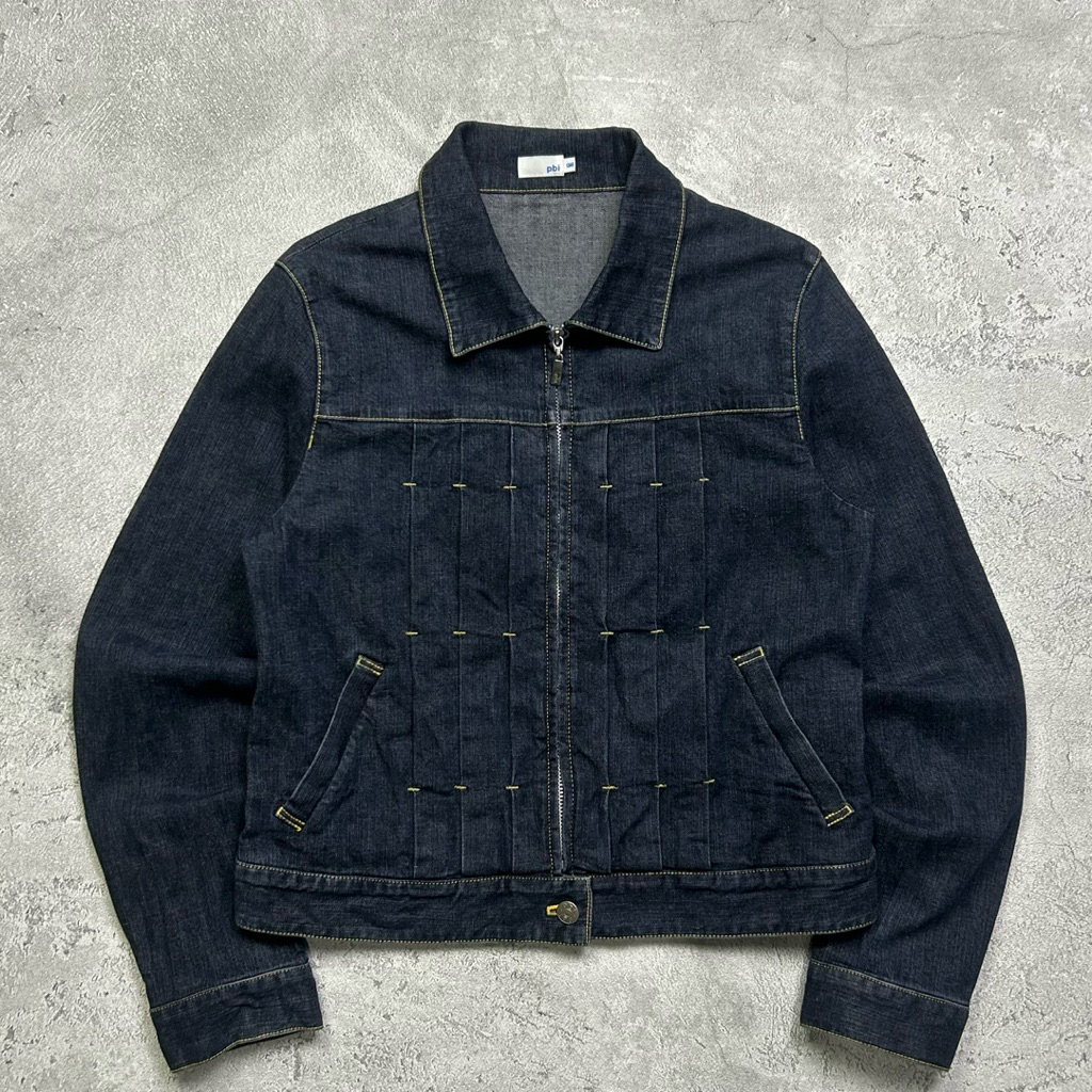 Blue Indigo Pleated Denim Work Jacket