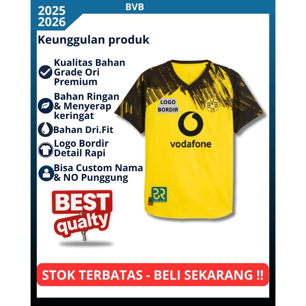 Jersey Bola Dortmundd Home 2025 2026 Baju Bola BVB Grade Ori Import Pria Terbaru