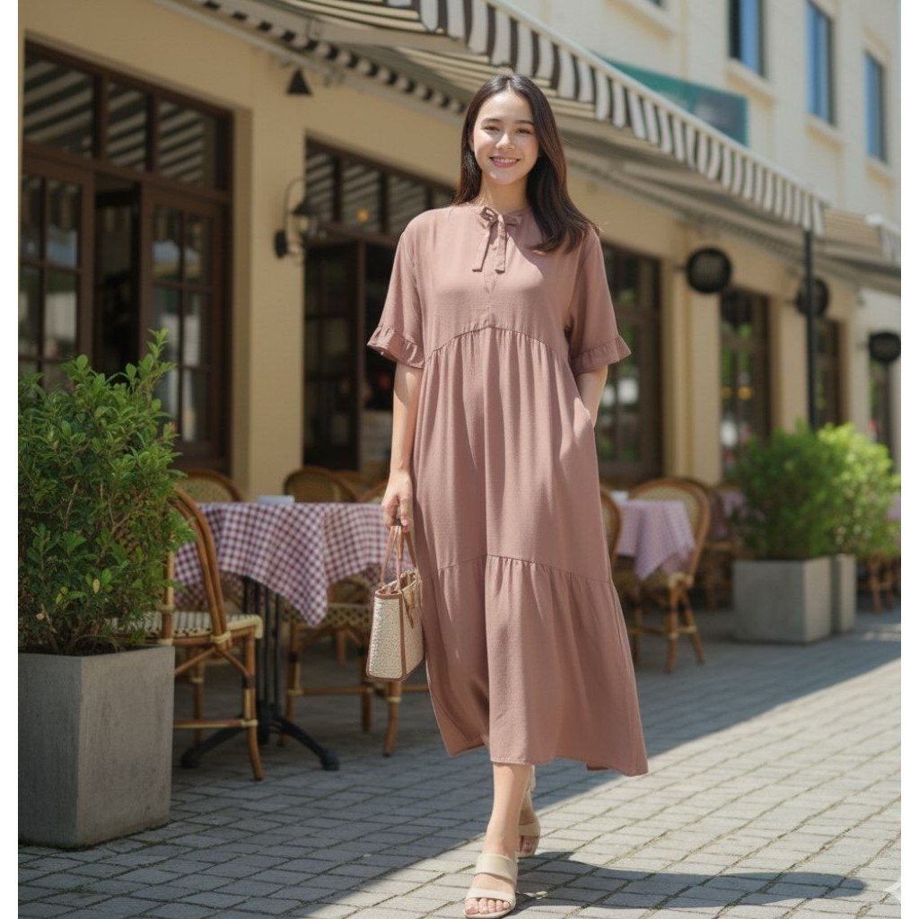 Diandra Dress Rayon Super Daster Jumbo BB 95 kg Resleting Depan Busui Bumil
