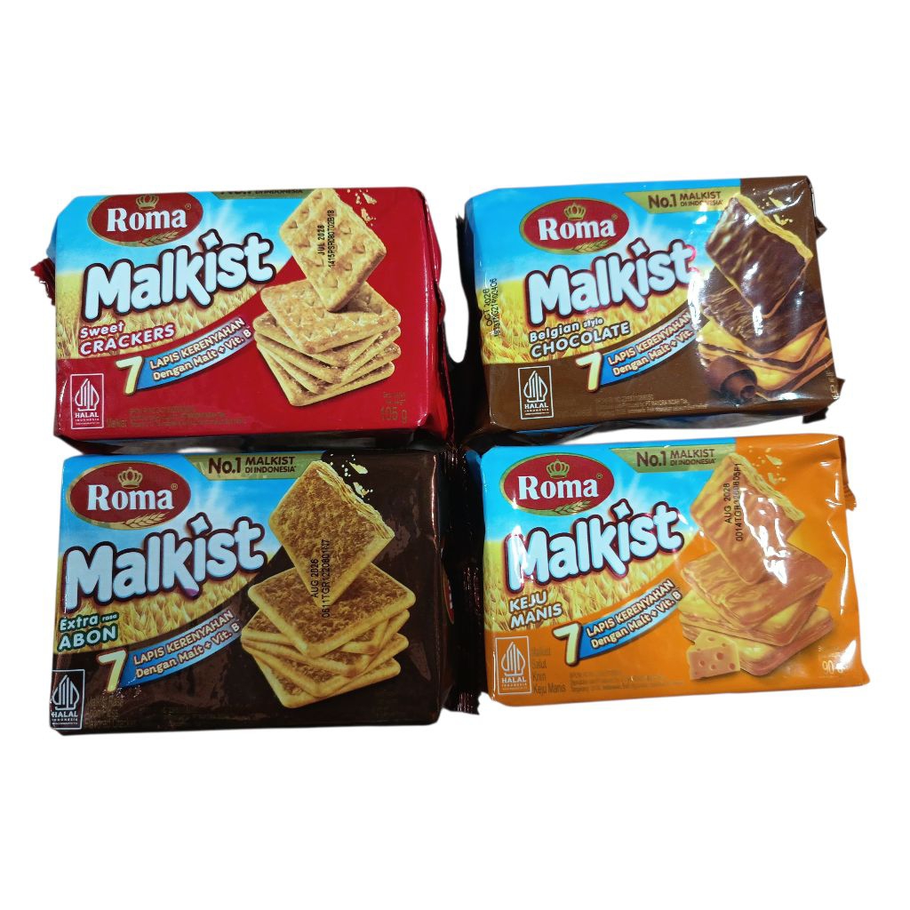 Roma Malkist - Biskuit Malkist Aneka Rasa 105 gr - Sweet, Cokelat, Abon, Keju Manis - Cemilan Lezat,