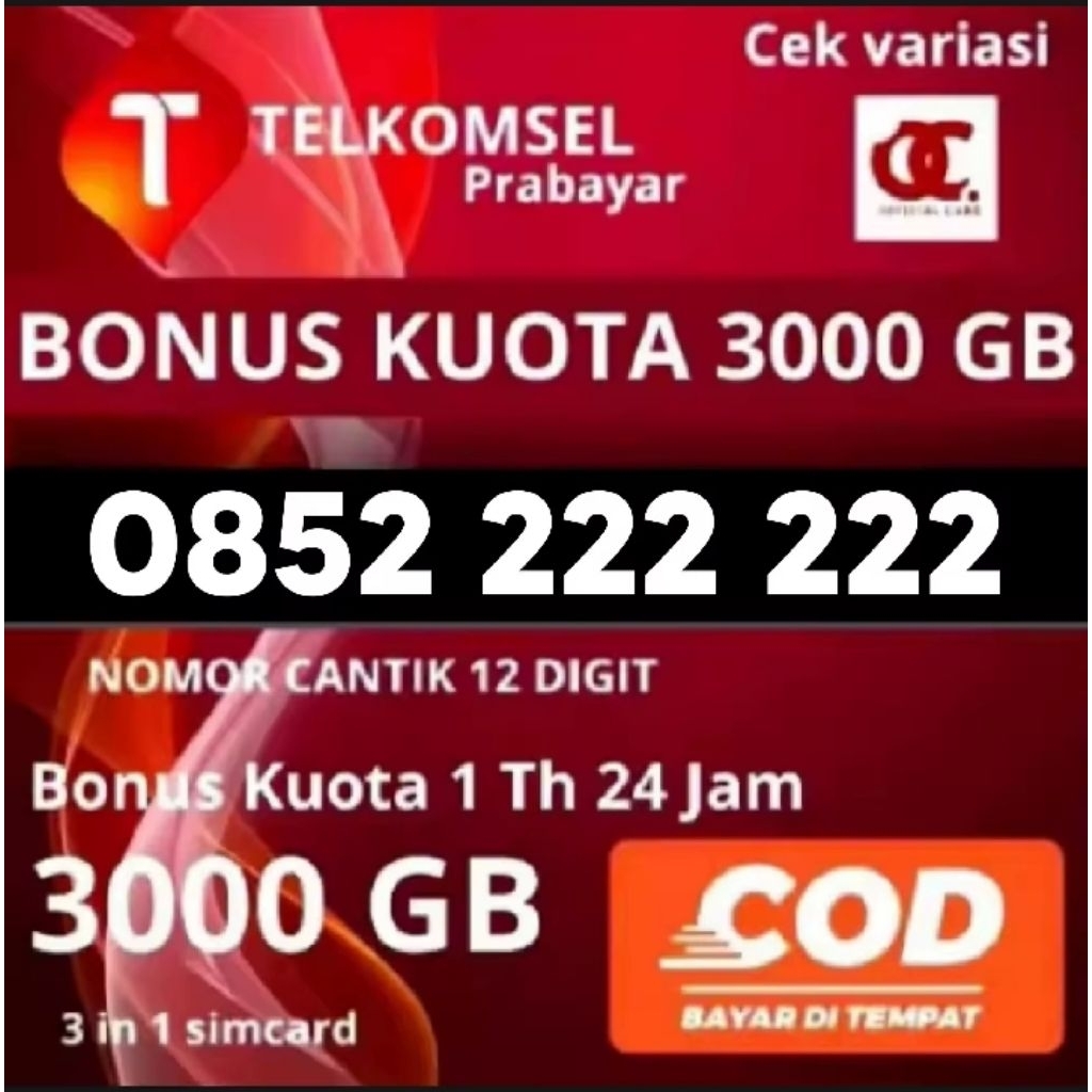 Promo kartu perdana cantik Telkomsel 10 digit kuota 3000gb seluruh Indonesia 24 jam