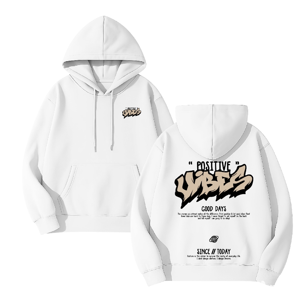 MODELIA Hoodie Jumper Positive Vibes Cotton Fleece 280Gsm M- XXL Unisex Pria - Wanita