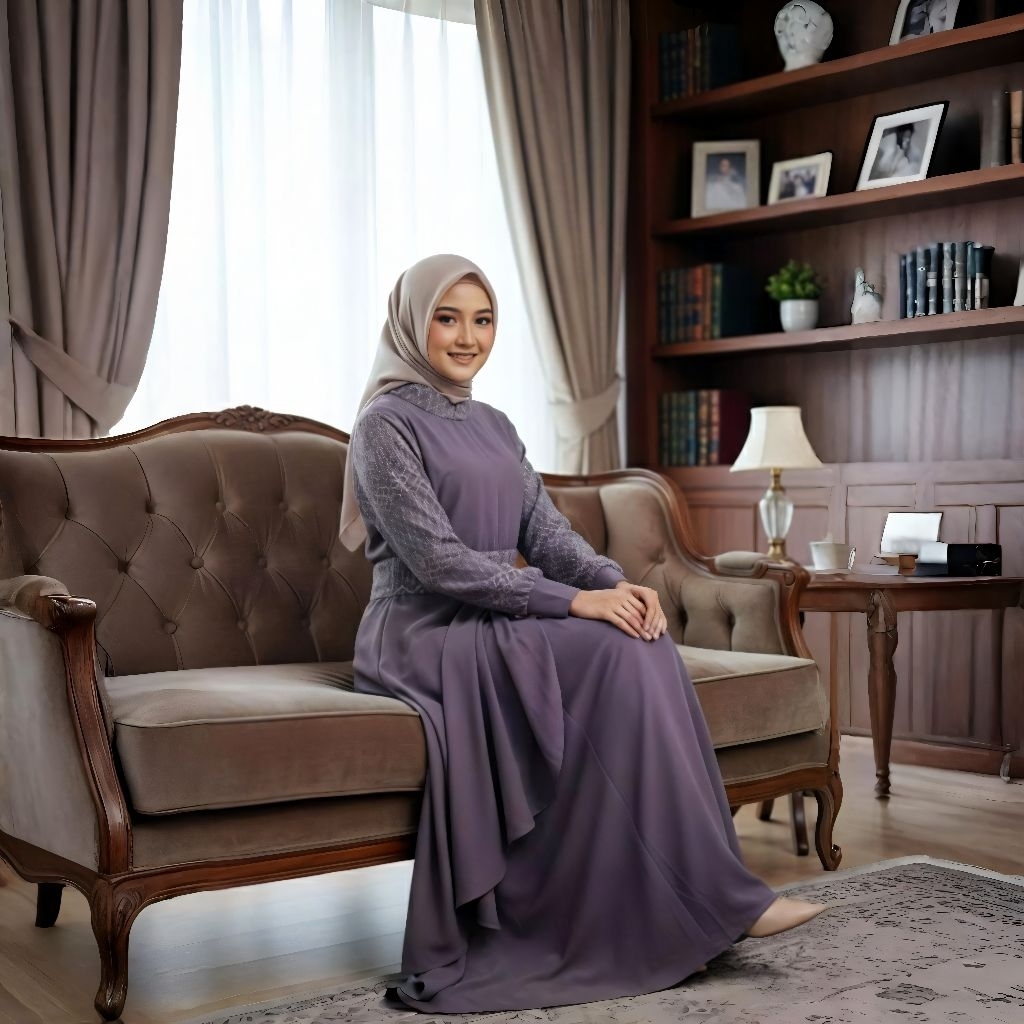 Qeela Butik - Shakia gamis dress gaun mix brokat (gamis haji dan umroh) ungu mouve