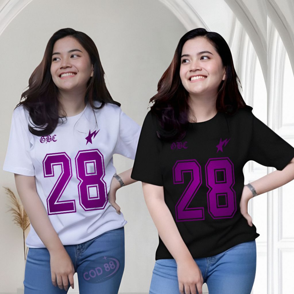 Tshirt Motif Kaos DTF Angka 28 Warna ungu / Baju Kaos Wanita Terbaru 2025 / Kaos Korean Style /Kaos 