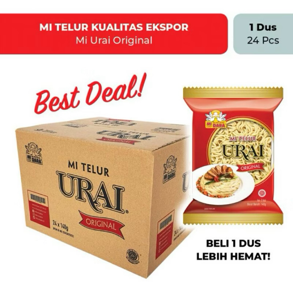 1 DUS MI URAI 24 PCS 140 GR MI URAI ORIGINAL MIE TELUR URAI MIE BURUNGDARA ENAK NYA